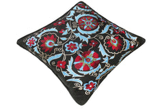 handmade Pillow Black Red Handmade square embroided silk pillow