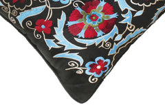 handmade Pillow Black Red Handmade square embroided silk pillow