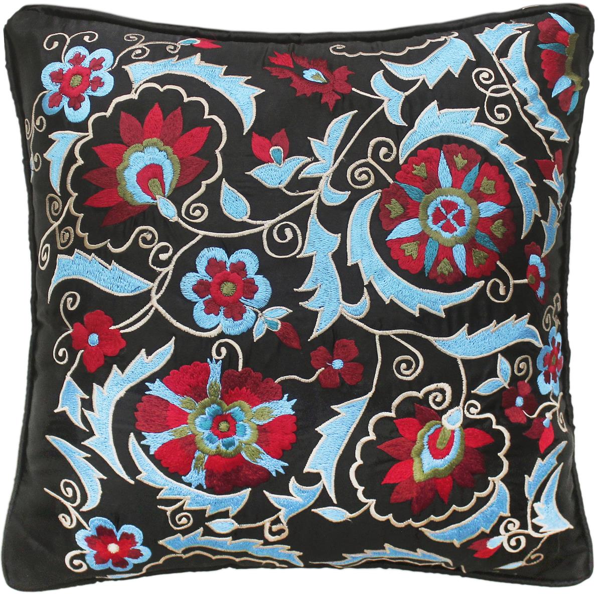handmade Pillow Black Red Handmade square embroided silk pillow