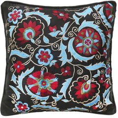 handmade Pillow Black Red Handmade square embroided silk pillow