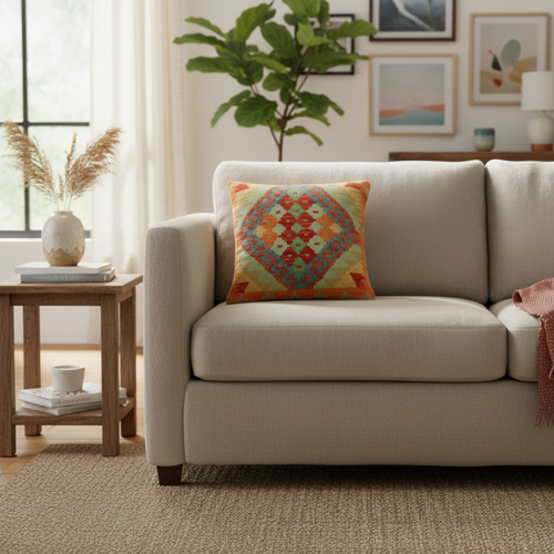 Shabby Chic Turkish Coombs Hand Woven Kilim Pillow