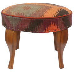 handmade Traditional Victorianot Orange Gray Hand-made ROUND Vegetable dyed wool and wood 23 x 23 x 18