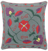 handmade Pillow Gray Red Hand-Woven SQUARE 100% Wool Suzani Throw Pillow