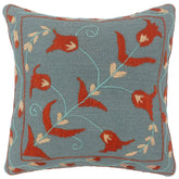 handmade Pillow Blue Rust Hand-Woven SQUARE 100% Wool Suzani Throw Pillow