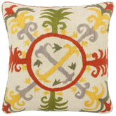 handmade Pillow Beige Rust Hand-Woven SQUARE 100% Wool Suzani Throw Pillow
