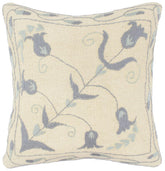 handmade Pillow Beige Blue Hand-Woven SQUARE 100% Wool Suzani Throw Pillow