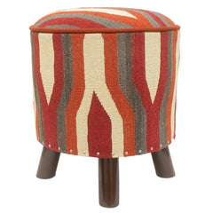 handmade Modern Ottoman Rust Red Hand-made ROUND Vegetable dyed wool and wood 17 x 17 x 19