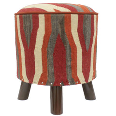 handmade Modern Ottoman Rust Red Hand-made ROUND Vegetable dyed wool and wood 17 x 17 x 19