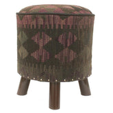 handmade Traditional Ottoman Black Purple Hand-made ROUND Vegetable dyed wool and wood 17 x 17 x 19