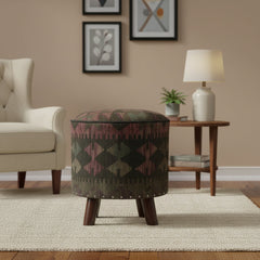 handmade Traditional Ottoman Black Purple Hand-made ROUND Vegetable dyed wool and wood