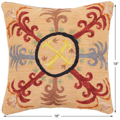 handmade Traditional Pillow Orange Red Hand-Woven SQUARE 100% WOOL Handmade pillow