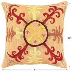 handmade Traditional Pillow Orange Red Hand-Woven SQUARE 100% WOOL Handmade pillow