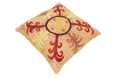 handmade Traditional Pillow Orange Red Hand-Woven SQUARE 100% WOOL Handmade pillow