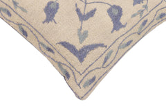 handmade Traditional Pillow Beige Blue Hand-Woven SQUARE 100% WOOL Handmade pillow