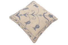 handmade Traditional Pillow Beige Blue Hand-Woven SQUARE 100% WOOL Handmade pillow