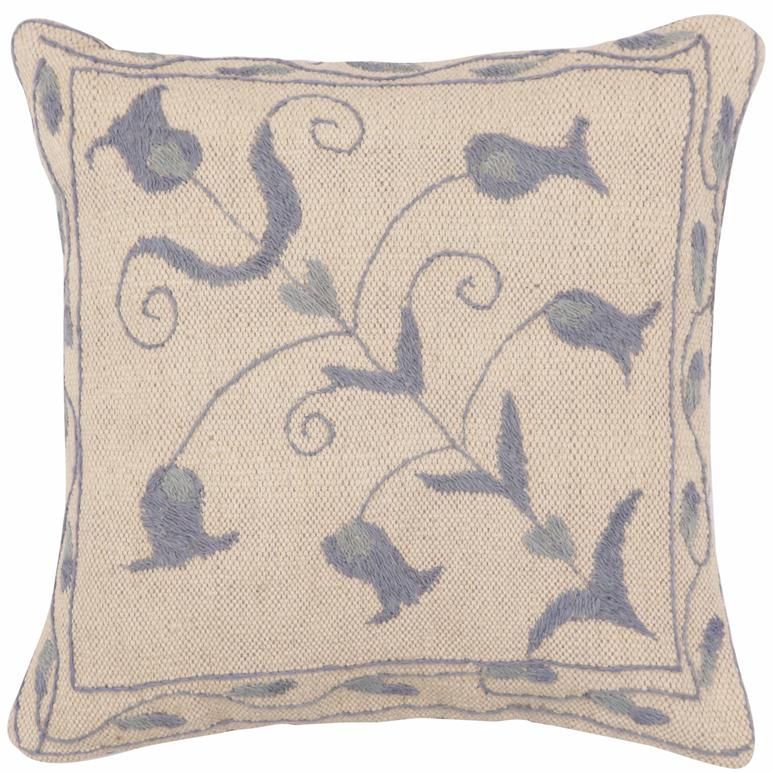 handmade Traditional Pillow Beige Blue Hand-Woven SQUARE 100% WOOL Handmade pillow