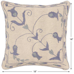 handmade Traditional Pillow Beige Blue Hand-Woven SQUARE 100% WOOL Handmade pillow