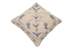 handmade Traditional Pillow Beige Blue Hand-Woven SQUARE 100% WOOL Handmade pillow