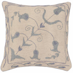 handmade Traditional Pillow Beige Blue Hand-Woven SQUARE 100% WOOL Handmade pillow