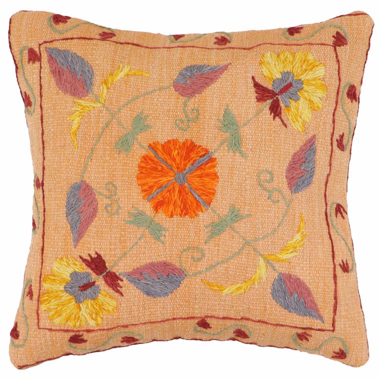 handmade Traditional Pillow Orange Red Hand-Woven SQUARE 100% WOOL Handmade pillow