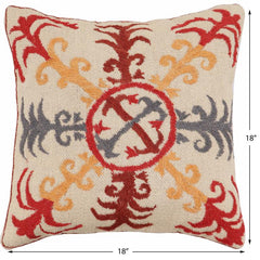 handmade Traditional Pillow Beige Red Hand-Woven SQUARE 100% WOOL Handmade pillow