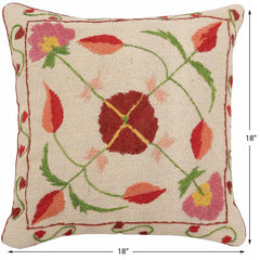 handmade Traditional Pillow Beige Red Hand-Woven SQUARE 100% WOOL Handmade pillow