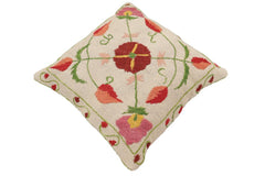 handmade Traditional Pillow Beige Red Hand-Woven SQUARE 100% WOOL Handmade pillow