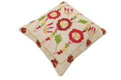 handmade Traditional Pillow Beige Red Hand-Woven SQUARE 100% WOOL Handmade pillow