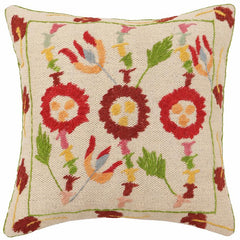 handmade Traditional Pillow Beige Red Hand-Woven SQUARE 100% WOOL Handmade pillow