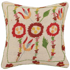 handmade Traditional Pillow Beige Red Hand-Woven SQUARE 100% WOOL Handmade pillow