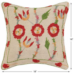 handmade Traditional Pillow Beige Red Hand-Woven SQUARE 100% WOOL Handmade pillow
