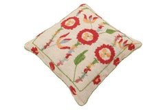 handmade Traditional Pillow Beige Red Hand-Woven SQUARE 100% WOOL Handmade pillow