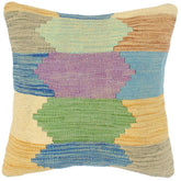 handmade Modern Pillow Blue Beige Hand-Woven SQUARE 100% WOOL Hand woven turkish pillow 2 x 2