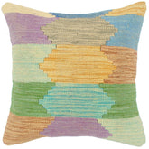 handmade Modern Pillow Blue Beige Hand-Woven SQUARE 100% WOOL Hand woven turkish pillow 2 x 2