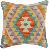 handmade Traditional Pillow Rust Blue Hand-Woven SQUARE 100% WOOL Hand woven turkish pillow 2 x 2