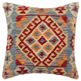 handmade Traditional Pillow Blue Red Hand-Woven SQUARE 100% WOOL Hand woven turkish pillow2 x 2
