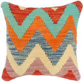 handmade Modern Pillow Rust Blue Hand-Woven SQUARE 100% WOOL Hand woven turkish pillow 2 x 2