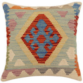 handmade Traditional Pillow Rust Blue Hand-Woven SQUARE 100% WOOL Hand woven turkish pillow2 x 2