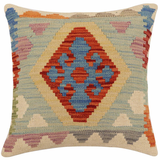 handmade Traditional Pillow Rust Blue Hand-Woven SQUARE 100% WOOL Hand woven turkish pillow2 x 2