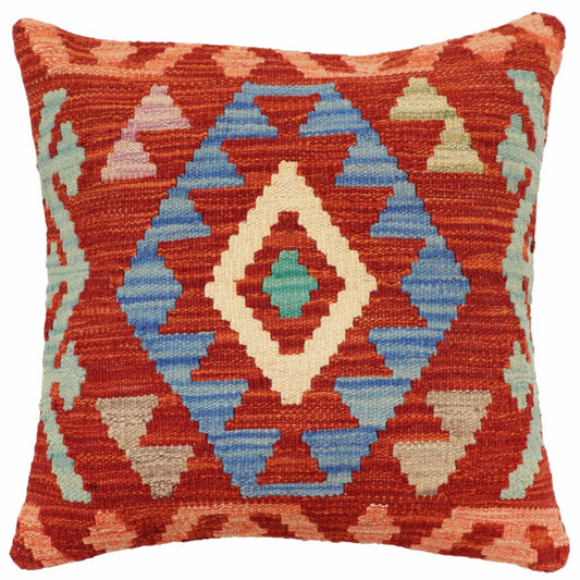 handmade Traditional Pillow Rust Blue Hand-Woven SQUARE 100% WOOL Hand woven turkish pillow2 x 2