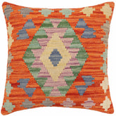 handmade Traditional Pillow Rust Blue Hand-Woven SQUARE 100% WOOL Hand woven turkish pillow2 x 2