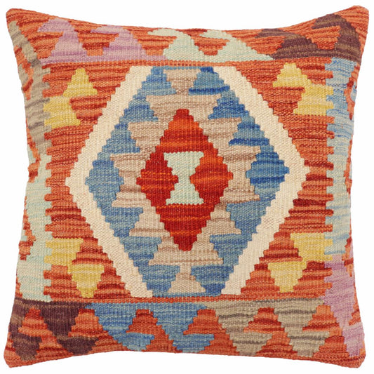 handmade Traditional Pillow Rust Blue Hand-Woven SQUARE 100% WOOL Hand woven turkish pillow2 x 2