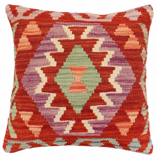 handmade Traditional Pillow Rust Blue Hand-Woven SQUARE 100% WOOL Hand woven turkish pillow2 x 2