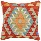 handmade Traditional Pillow Rust Blue Hand-Woven SQUARE 100% WOOL Hand woven turkish pillow 2 x 2