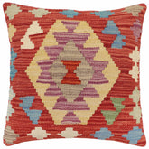 handmade Traditional Pillow Red Blue Hand-Woven SQUARE 100% WOOL Hand woven turkish pillow 2 x 2