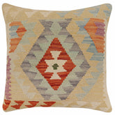 handmade Traditional Pillow Rust Blue Hand-Woven SQUARE 100% WOOL Hand woven turkish pillow2 x 2