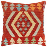 handmade Traditional Pillow Rust Blue Hand-Woven SQUARE 100% WOOL Hand woven turkish pillow2 x 2