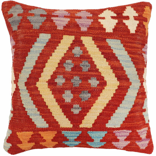 handmade Traditional Pillow Rust Blue Hand-Woven SQUARE 100% WOOL Hand woven turkish pillow2 x 2