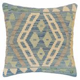 handmade Traditional Pillow Blue Beige Hand-Woven SQUARE 100% WOOL Hand woven turkish pillow2 x 2