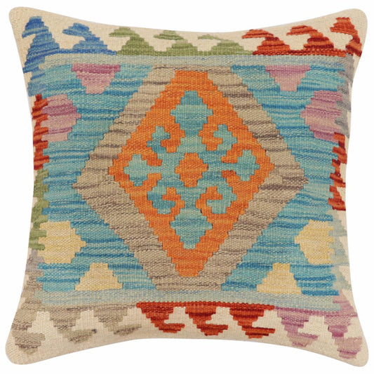 handmade Traditional Pillow Blue Rust Hand-Woven SQUARE 100% WOOL Hand woven turkish pillow2 x 2